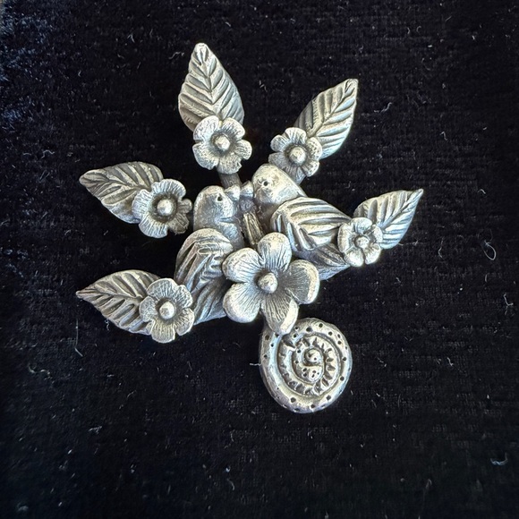 Lorena Angulo Handcrafted Metal Bird & Flower Pendant Artisan Folk Art Style